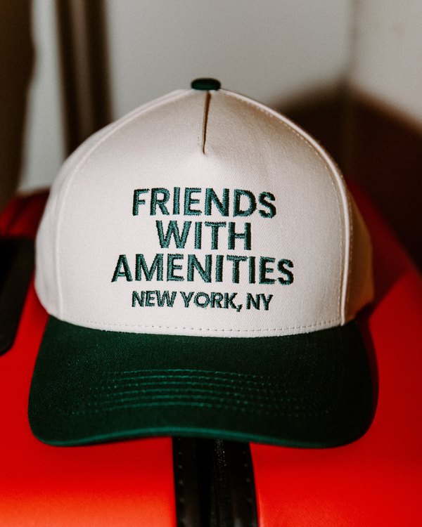 Friends With Amenities trucker cap in cream and forest green